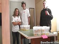 POV amateur movie featuring trio of college dudes and sperm craving coed girl playing beer pong