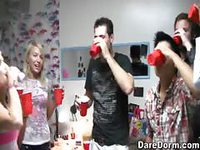 Amateur video featuring group of energetic college friends drinking and playing games before getting naughty 