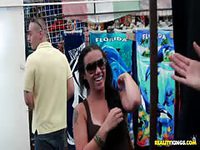 Reality vid recorded from street reporters pov features coed accepting money in exchange for flashing real tits