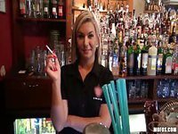 Customer records from his POV as he tries to convince stunning blonde bartender to blow him for money