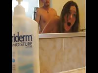 Amateur brunette got banged in front of the mirror