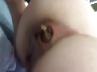 Disgusting poop coming out from a tight ass hole