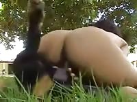 Busty babe on ebony beastiality sex