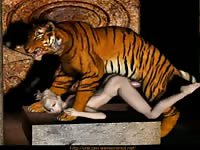 Huge tiger bangs a small girl animated beastiality