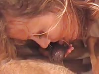 Floor sex of a blonde and her pet porn
