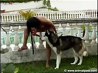 Furry dog sex outdoors with a brunette