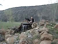 Slut bring her dog at the top for dog oral sex