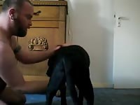 Gay using big dildo in dog's zoopussy