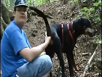 Fat man and k9 sex in the woods