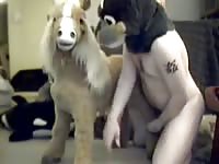 Dog porn tube with cosplayer and his horse stuff toy