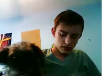 Teen boy jacking off with his dog